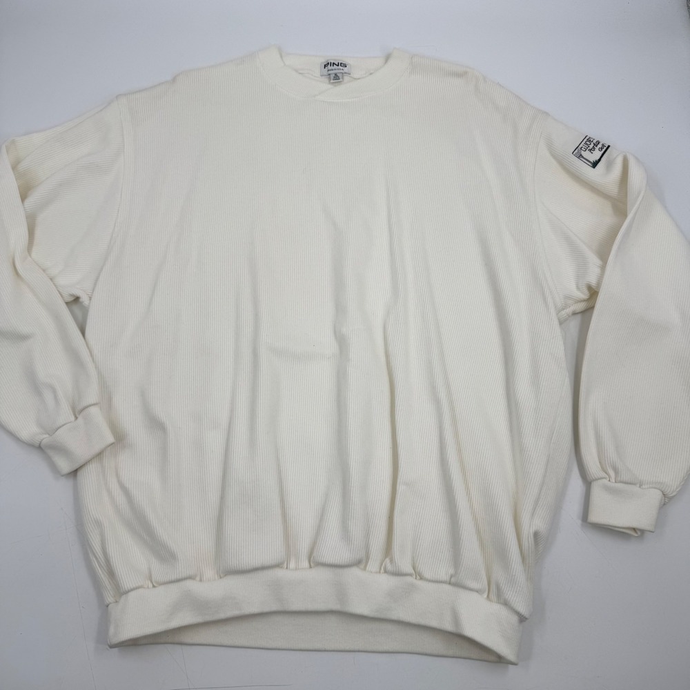 Vintage PING Mens XL Cream Ribbed Golf Pullover Sweatshirt‎ G.I. Joes Thriftway